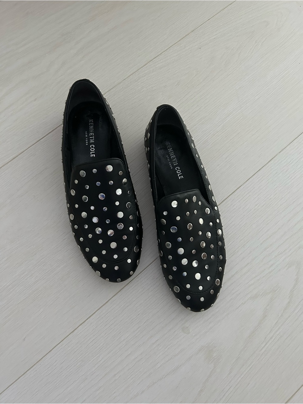 Kenneth Cole Black Loafers with Silver Stud Accents